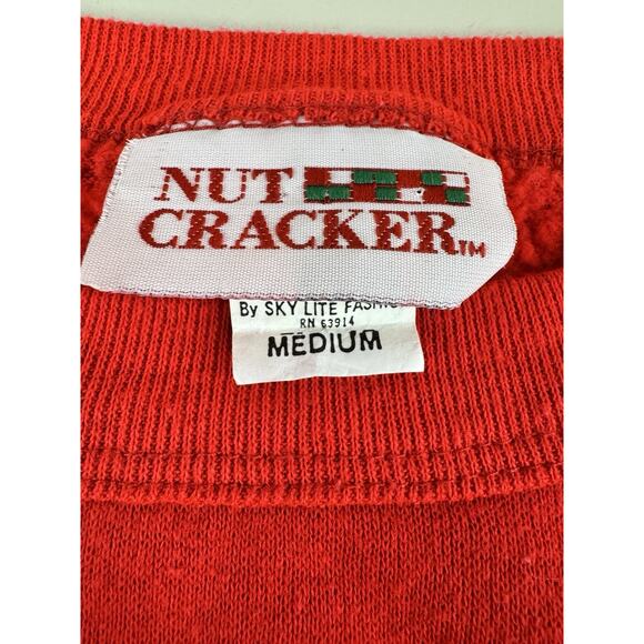 Vintage NutCracker Ugly Christmas Sweater M Red Cats Ornaments Glitter USA Made - Picture 3 of 9